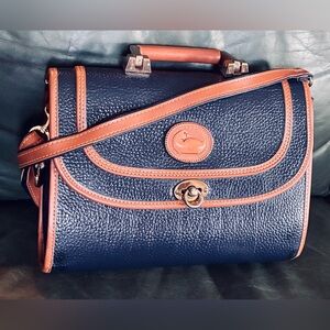 Vintage Sturdy Navy and Tan Leather Satchel / Sm Briefcase Laptop bag